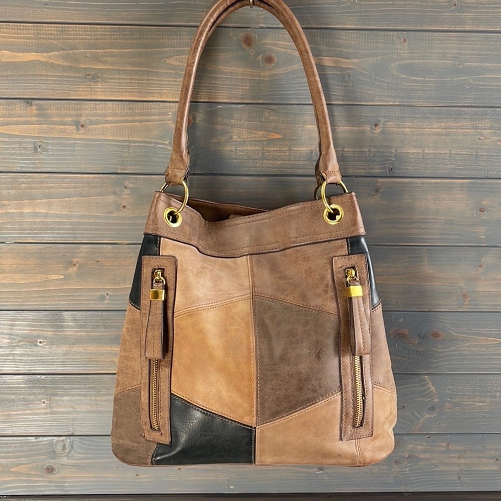 Brown Patchwork Tote Shoulder Bag - image 3